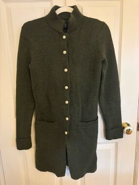 Adrienne Vittadini Olive Green Long Button Cardigan